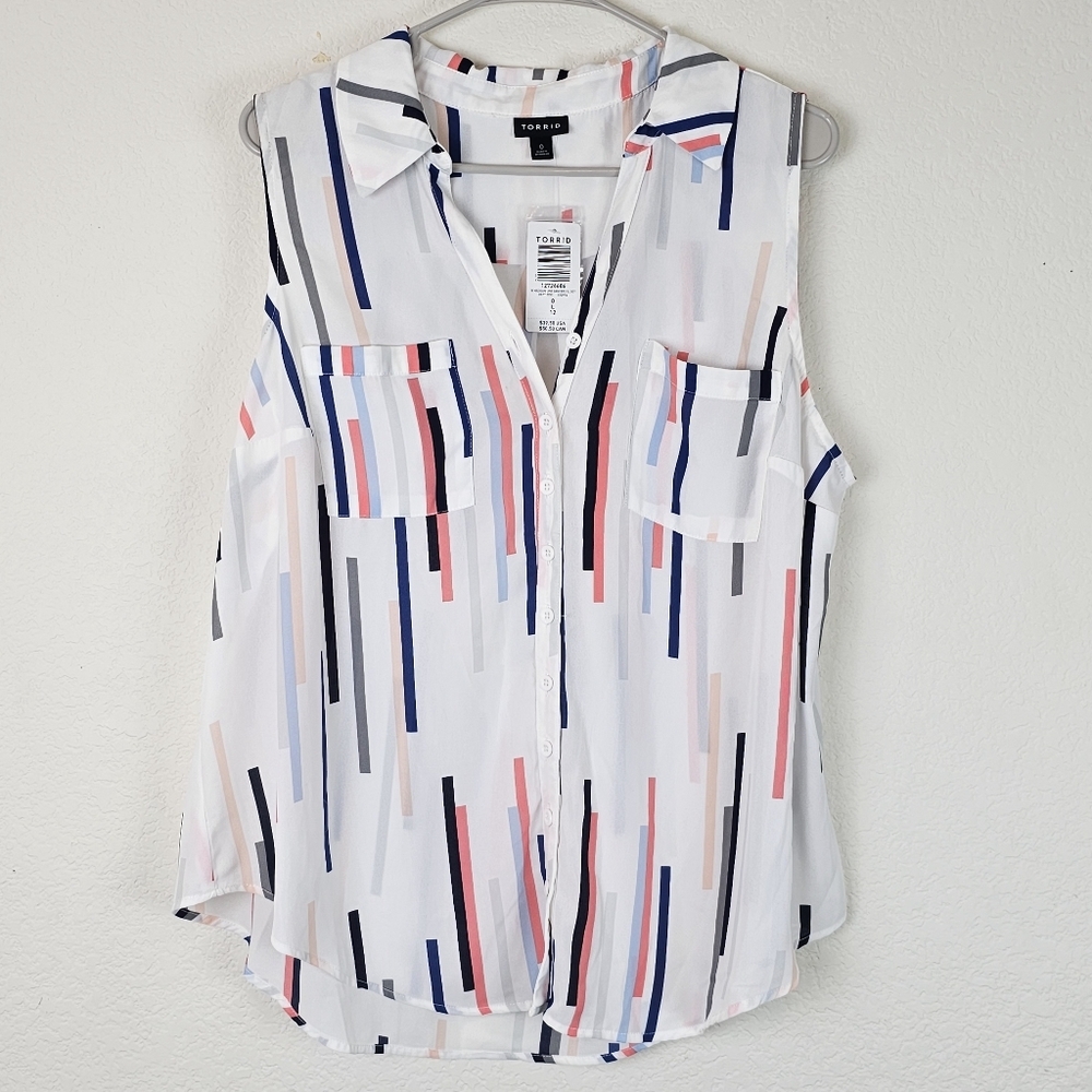Torrid Madison Sleeveless Georgette Button-Front Blouse Abstract Stripe Size 12 - Picture 6 of 13